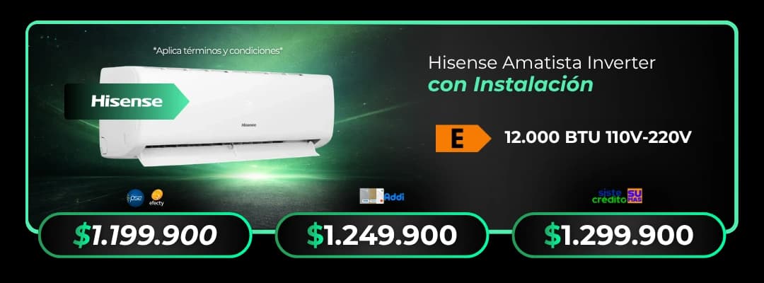 Combo Instalación Hisense Amatista Inverter 12.000 BTU