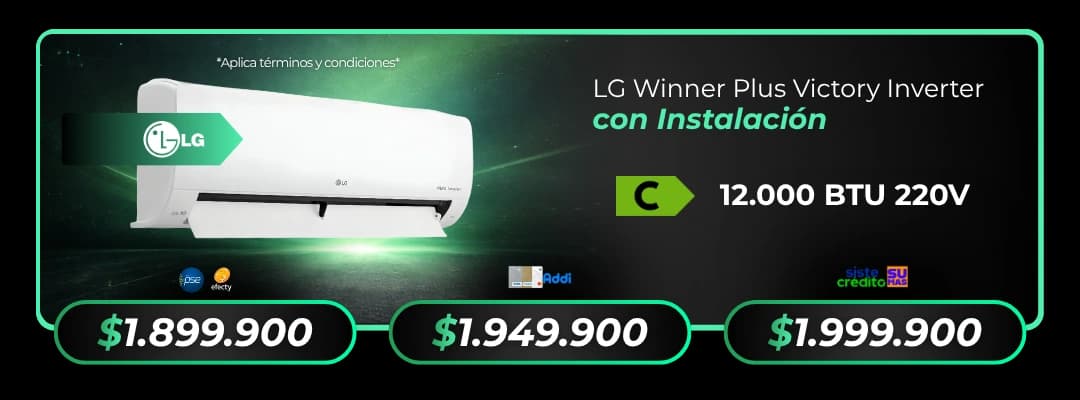 Combo Instalación LG Winner Plus Victory Inverter 12.000 BTU