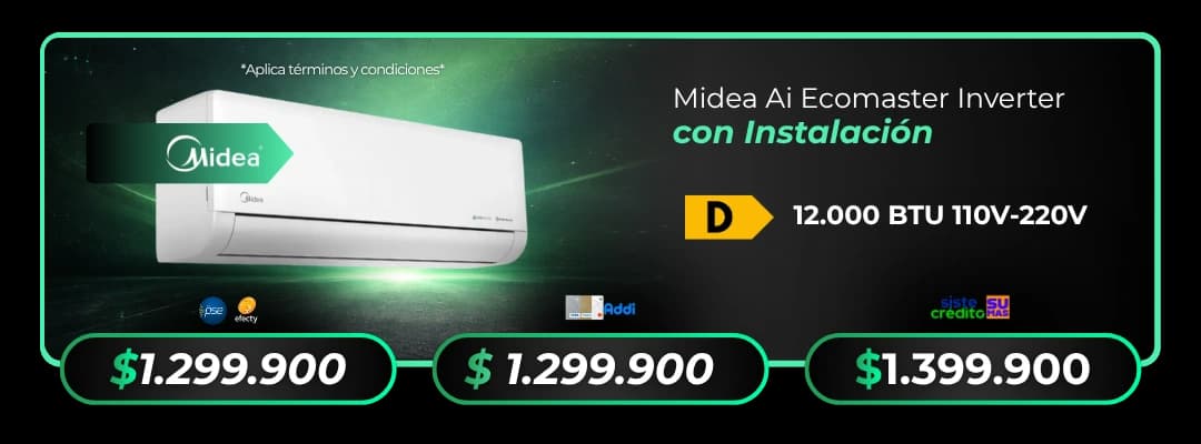 Combo Instalación Midea Ai EcoMaster Inverter 12.000 BTU