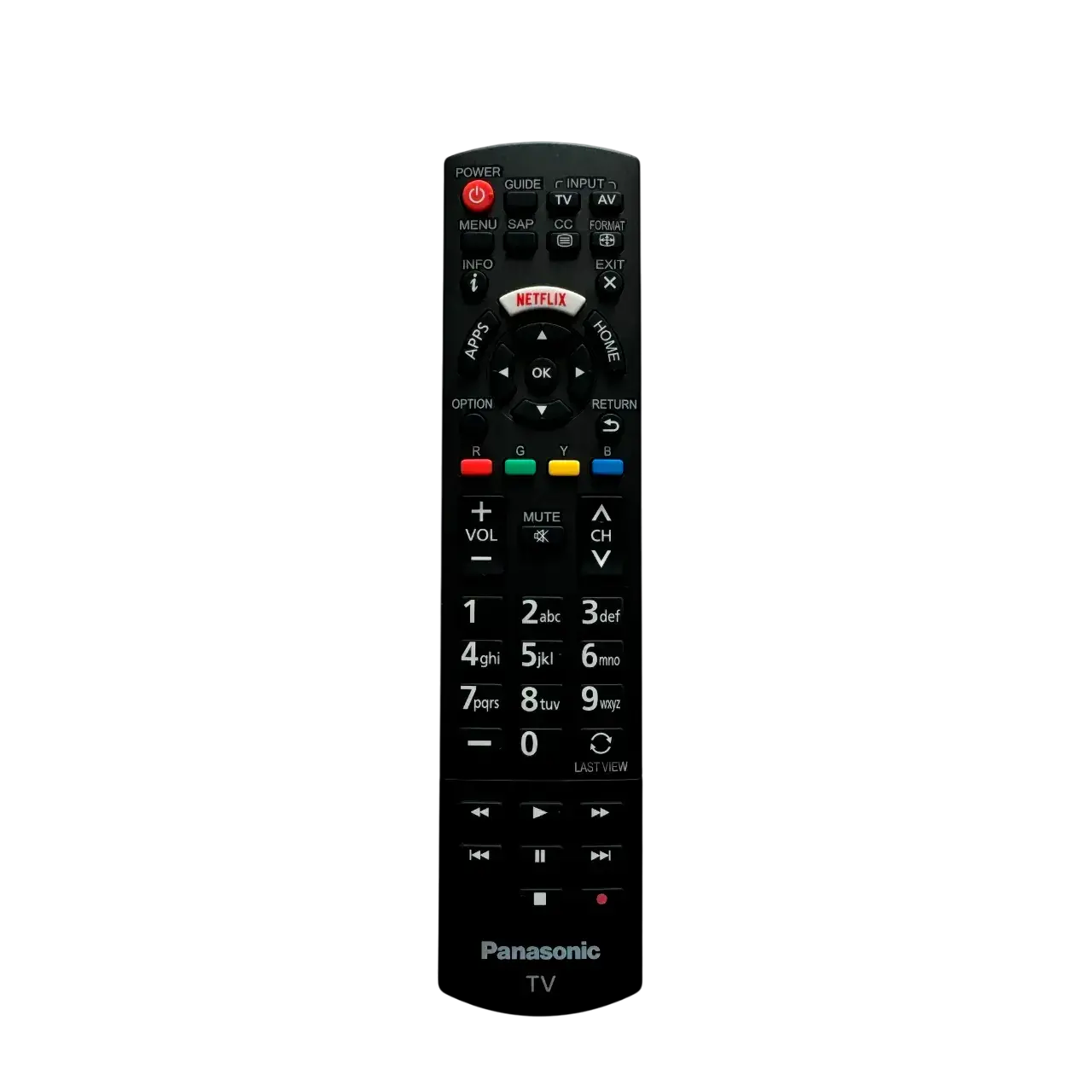 Control remoto Panasonic 06-5N2W49-PA03, vista frontal completa.