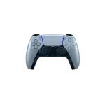 Control PS5 DualSense Plata Esterlina - Vista frontal con diseño ergonómico y detalles en azul LED
