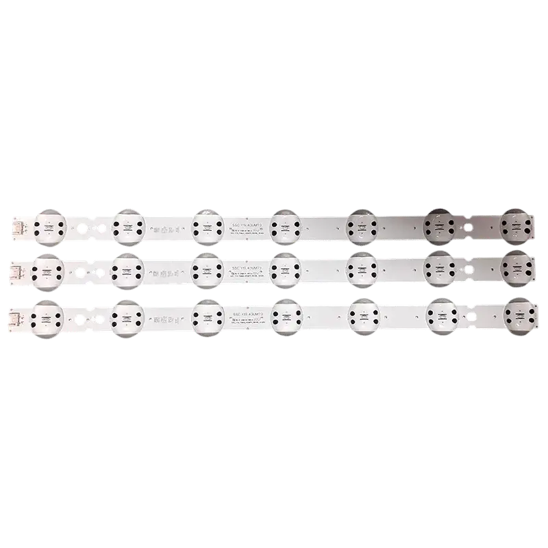 Kit de barras LED para televisor LG 43UM7300PDA, estructura metálica con módulos de luz integrados.