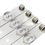 Detalle del Kit de Barras LED compatible con televisores SYLED39T2 V2 y SYLED393T2I, mostrando lentes LED y conectores de alta precisión.
