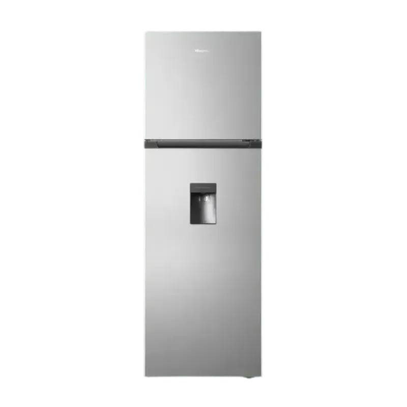 Vista frontal de la nevera Hisense Frost 250 litros, congelador superior y diseño moderno con tecnología No Frost. Ideal para cualquier hogar.
