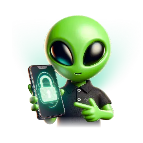 Opi, la mascota de Operación Sistémica, mostrando un teléfono con un candado digital que representa la seguridad y privacidad.