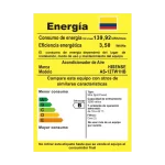 Etiqueta Retiq aire acondicionado Hisense Esmeralda modelo AS-12TW1HB clasificación B