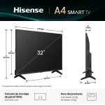 Medidas del televisor Hisense Smart 32A4NV con peso y soporte VESA