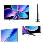 Diseño del televisor Hisense Q7QG de 65 pulgadas en vista frontal, lateral y angular