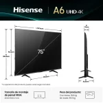Dimensiones y peso del televisor Hisense 75A6NV de 75 pulgadas UHD 4K