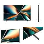 Vista completa del Hisense 75U7QG desde diferentes ángulos: frontal, lateral e inclinación