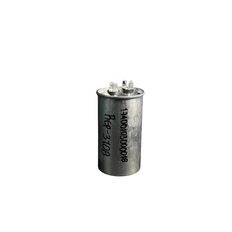 Capacitor de compresor 40UF 450V 55-P2 2000h Midea con terminales Faston y carcasa metálica cilíndrica.