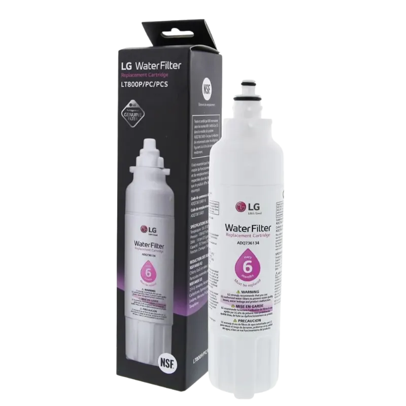Filtro de Agua LG LT800P ADQ736134 con empaques originales y código de autenticidad visible