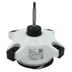 Motor DC sin escobillas para aire acondicionado, modelo 11002015000039, vistas laterales y trasera con etiqueta y conector