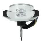 Motor DC sin escobillas para aire acondicionado, modelo 11002015000039, vistas laterales y trasera con etiqueta y conector