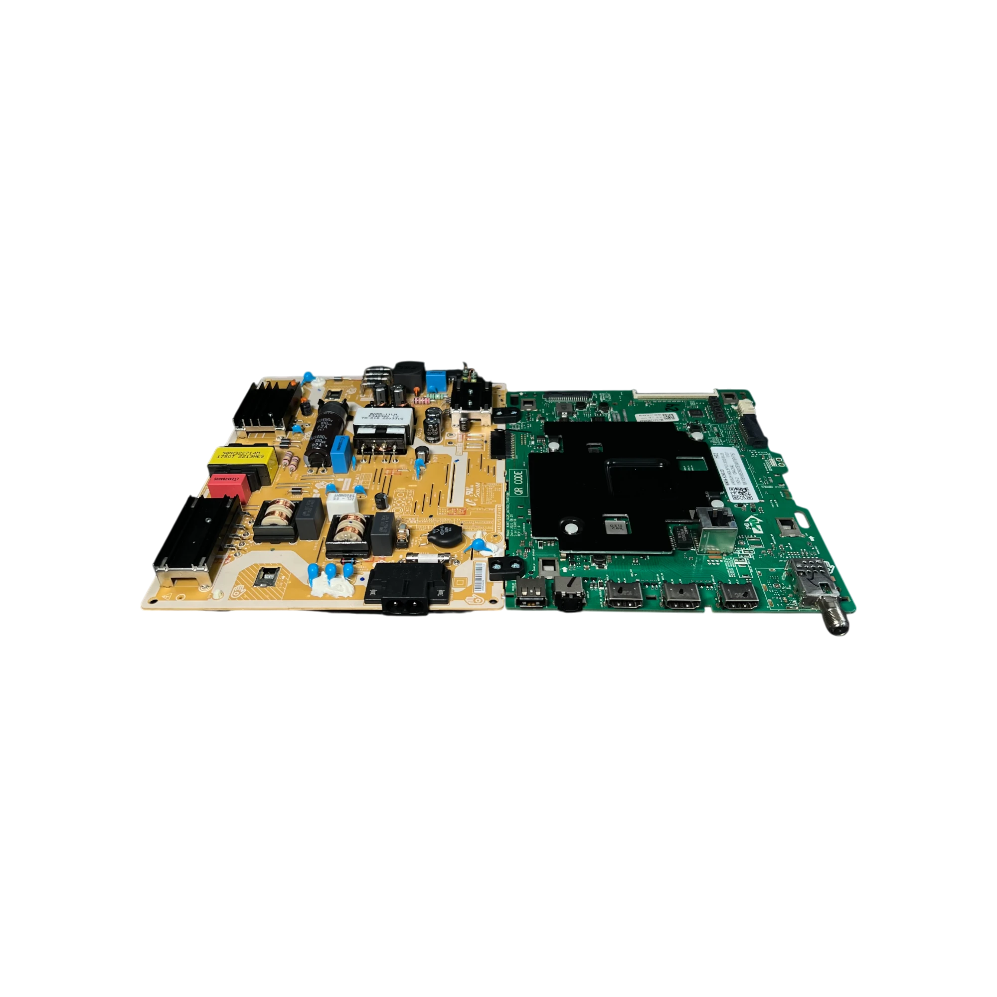 Main Board Samsung BN96-52602D en perspectiva con fila de puertos HDMI y sintonizador RF
