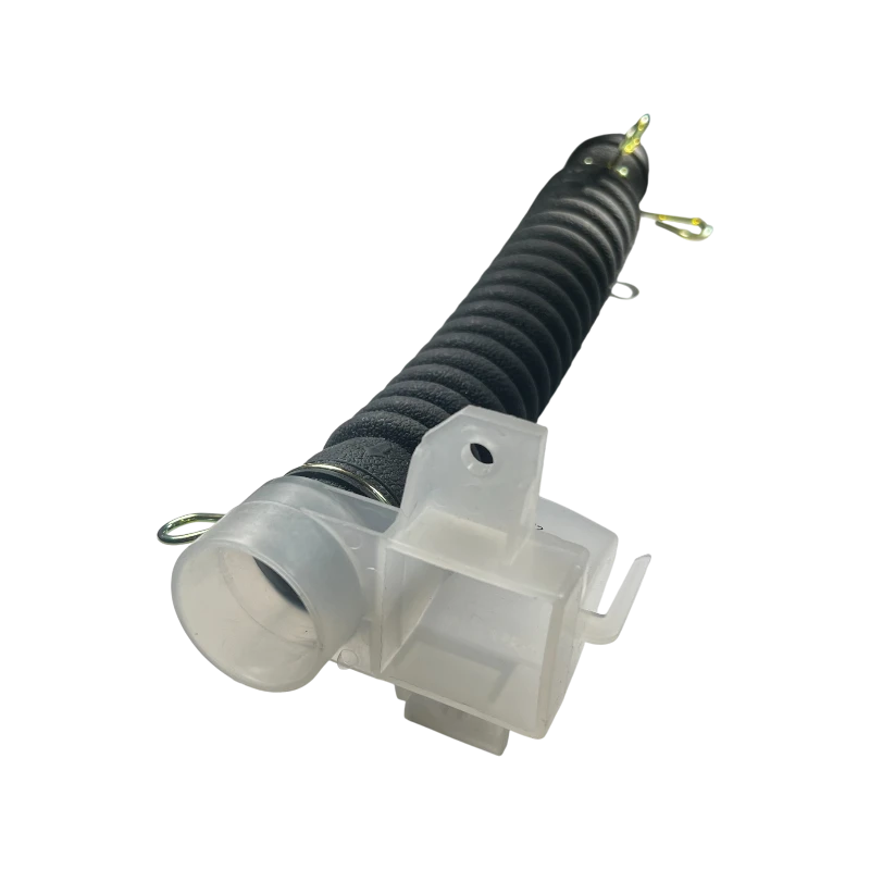 Manguera de salida interna 5215EA3001E para lavadora LG con codo plástico y cuerpo corrugado negro en perspectiva