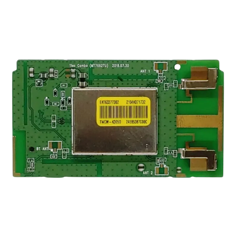 Módulo Wifi/Bluetooth LG EAT63377302 LGSBWAC72 vista frontal con blindaje y antenas