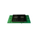 Tarjeta display DA92-00368B en perspectiva, placa verde y ventana negra con segmentos LED