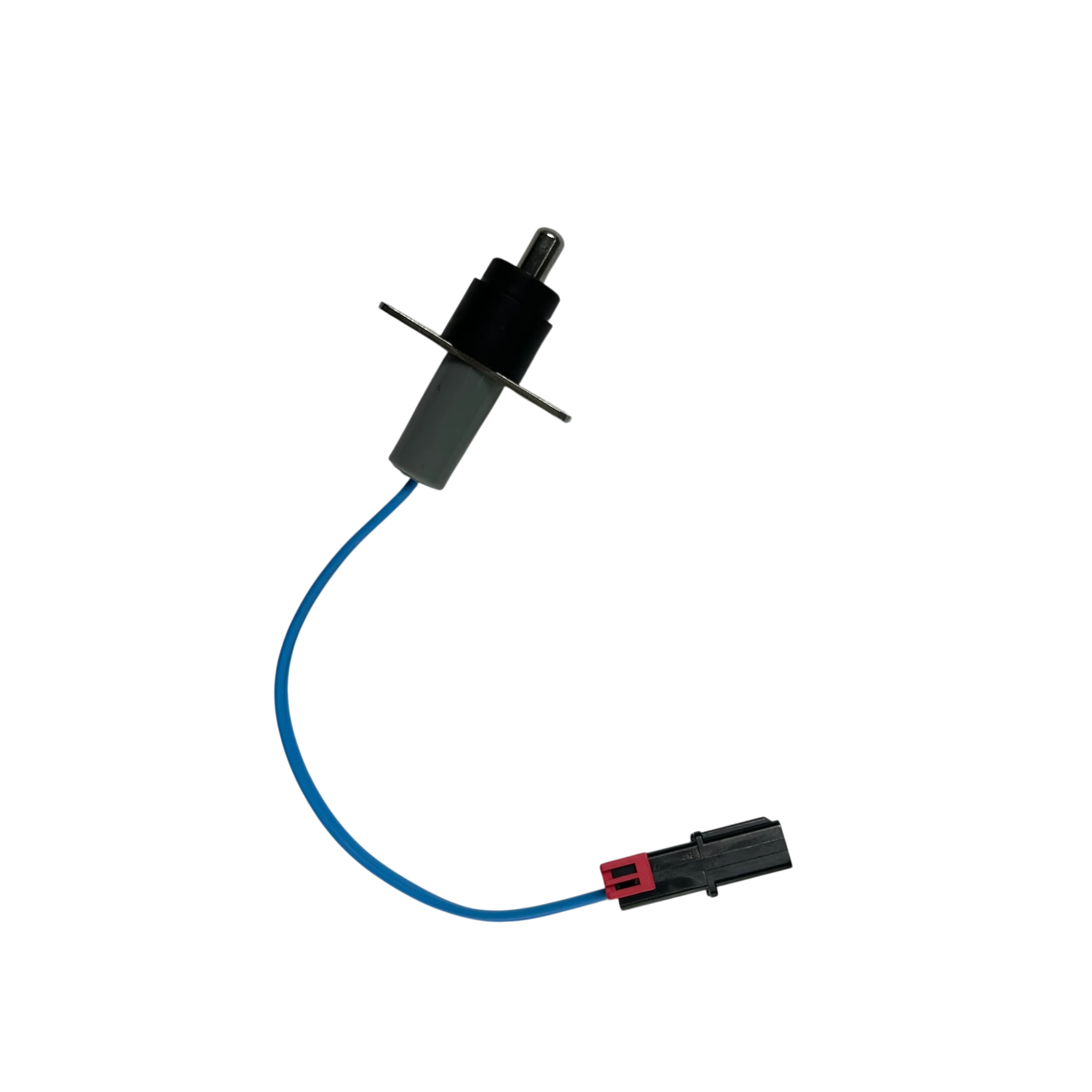Termistor DC90-10128N para lavadora Samsung, componente de sensor de temperatura con cable azul y conector negro con detalle rojo.