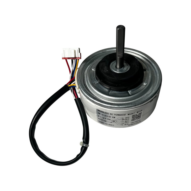 Motor Fan Brushless DC ZWF-30 30W para aire acondicionado, vista general con cable y conector