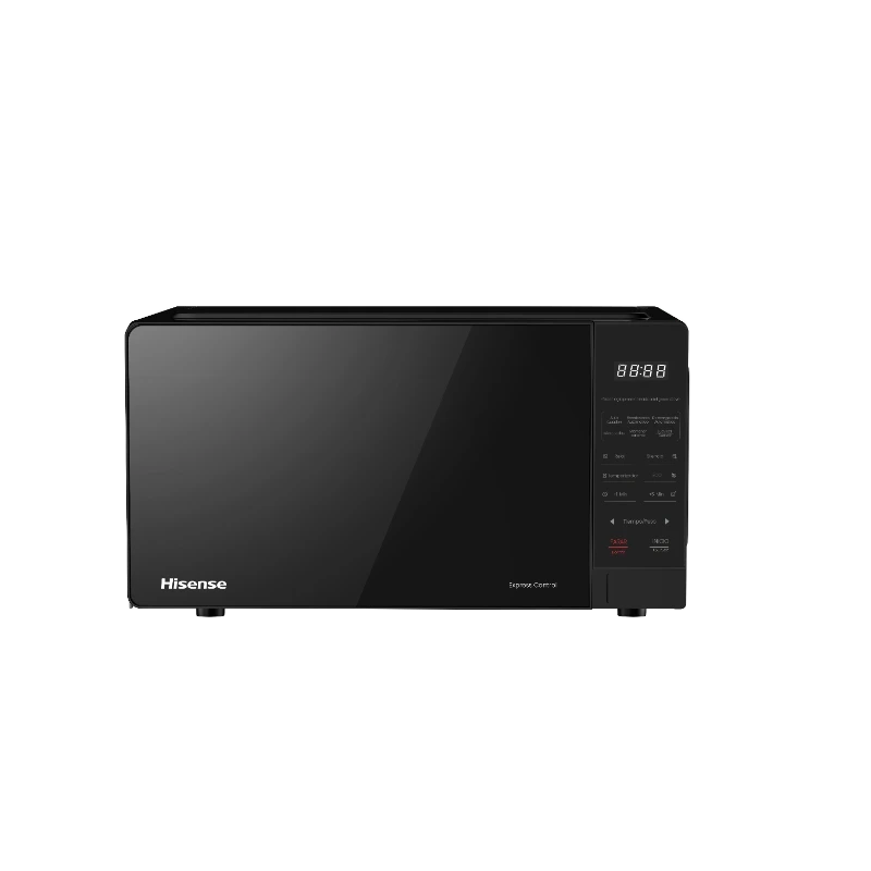 Microondas Hisense negro con pantalla digital y controles fáciles de usar