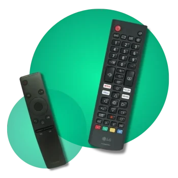 controles remotos de tv inteligentes lg con botones de acceso a netflix y ms Dos controles remotos de TV de LG, uno con un diseño minimalista y otro con teclado numérico y botones de aplicaciones como Netflix