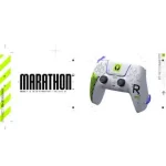 Imagen del controlador de juegos Marathon con detalles en verde y azul