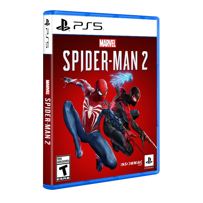 Caja del juego Spider-Man 2 para PS5 con dos Spider-Man en la portada
