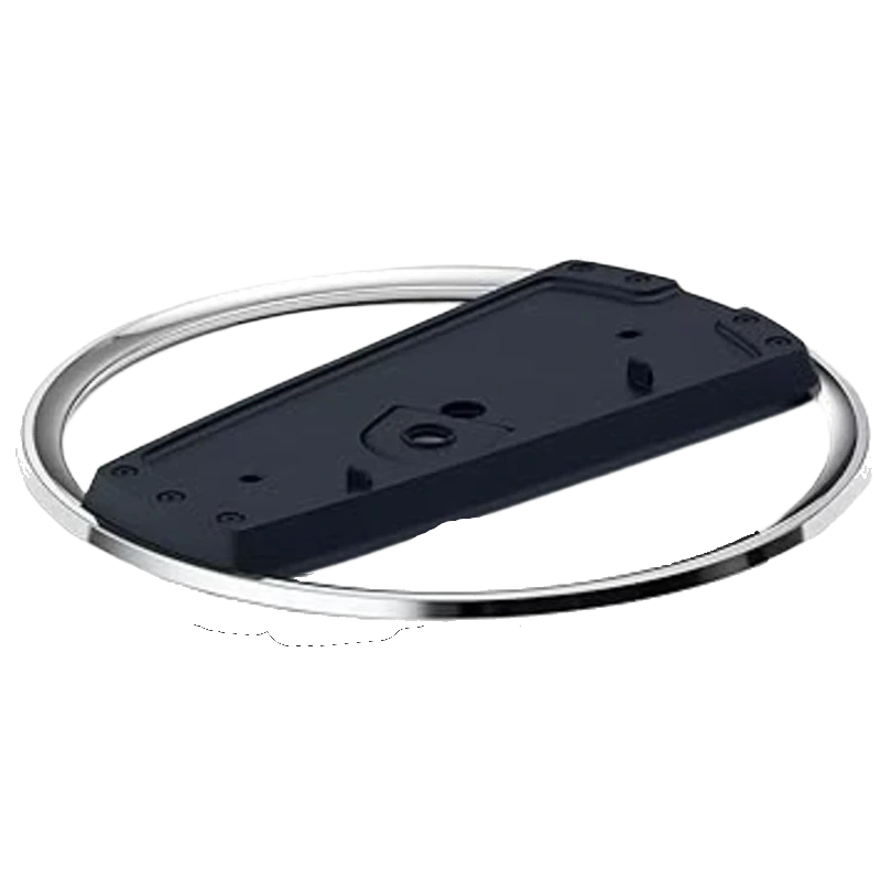 Base negra de plástico con aro de metal plateado para montaje de dispositivos
