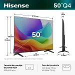 Televisor Hisense 50" Q4 con pantalla 4K UHD, HDR, medidas de 111.1 cm de ancho, 65.5 cm de alto y 7.1 cm de profundidad