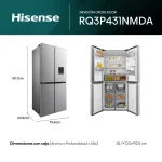 Nevera Hisense RQ3P431NMDA Cross Door abierta y cerrada con dimensiones