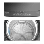 Lavadora Hisense con panel de control y vista interna del tambor