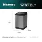 Lavadora Hisense WT3K1123UT carga superior gris con dimensiones 53.2cm x 53.2cm x 92cm