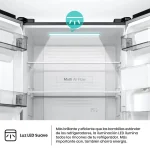 Interior de un refrigerador con luz LED suave y tecnología Multi Air Flow para una mejor conservación de alimentos