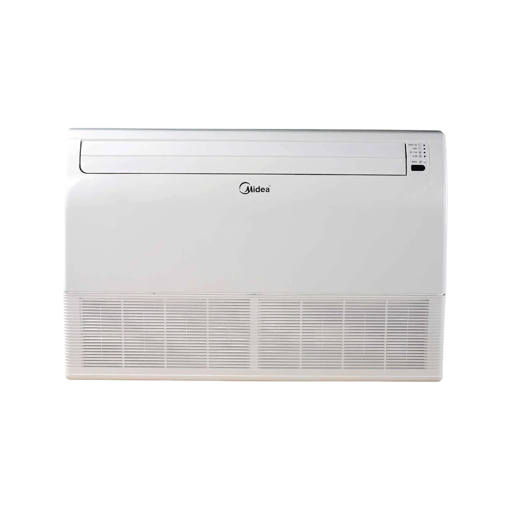 Aire acondicionado Midea blanco con panel de control y rejilla de ventilación