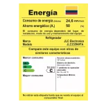 Etiqueta de eficiencia energética de refrigerador JLC Electronics JLC235NVFA, consumo de energía 24,6 kWh/mes, ahorro energético 50%, clasificación C
