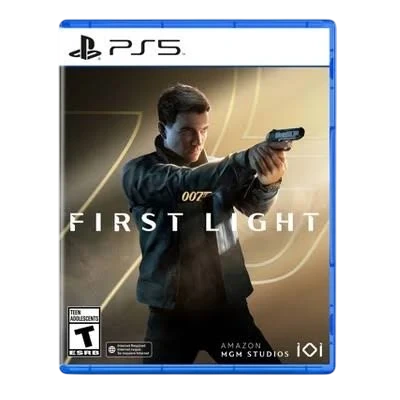 Caja del juego First Light para PS5 con James Bond apuntando con una pistola