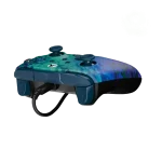 Mando de videojuegos con diseño de camuflaje azul y verde, con cable USB y controles analógicos