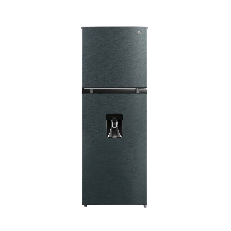 Refrigerador LG de doble puerta color negro con dispensador de agua en la puerta