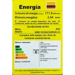 Etiqueta de eficiencia energética del aire acondicionado AUX modelo ASW-12C5A3/CAR3DI-C2, mostrando consumo de energía y clasificación C